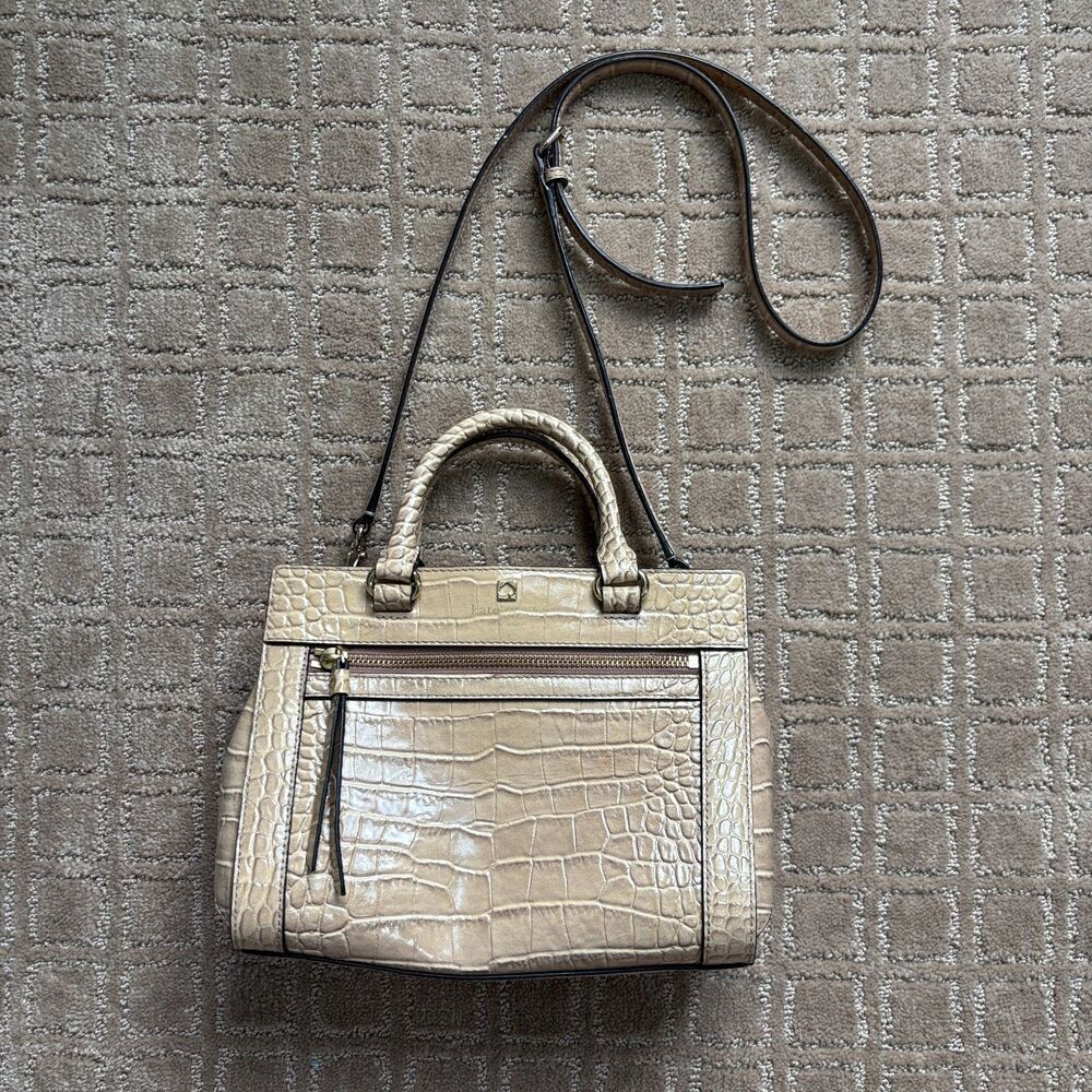 Kate Spade Perri Lane Croco Romy Shoulder Bag Blush Beige Purse Leather Handles